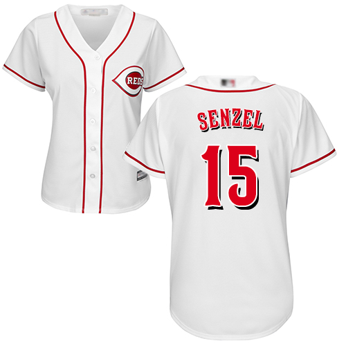 Reds #15 Nick Senzel White Home Women's Stitched MLB Jersey